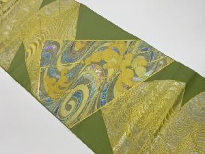 リサイクル　川島織物製　金駒刺繍螺鈿扇子に流水模様袋帯